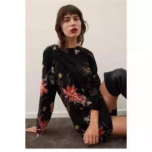 H&M Black Floral Wide-Sleeved‎ Dress Size small colorful bright